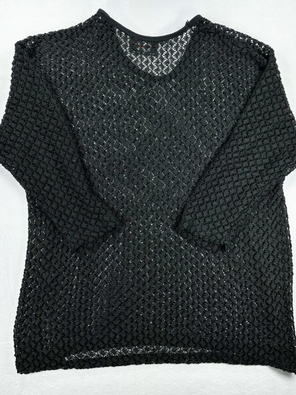 International Sportswear 2XL Black Open Knit Crochet Sweater Large Grunge Punk - Picture 2 of 15